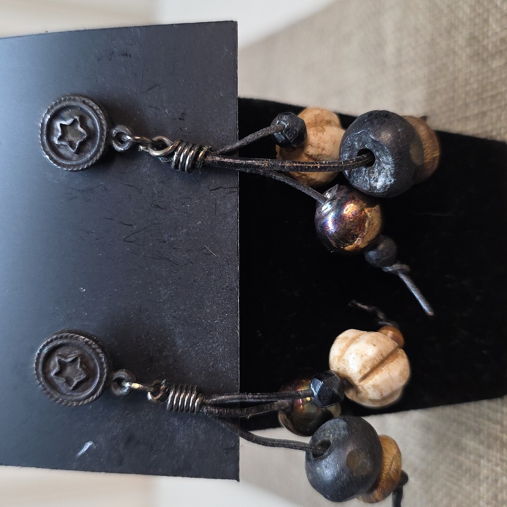 Horn, Bone & Leather Artisan Dangle Earrings | Rustic Boho